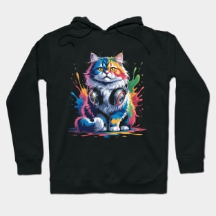 Splash Art Headphones British Longhair Cat Highland Straight Hoodie